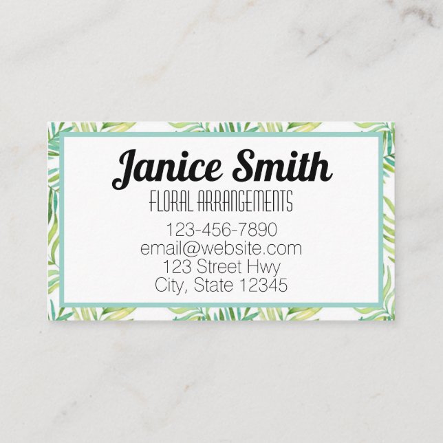 Cartão De Visita Luz tropical deixa vertiginosa verde (Verso)