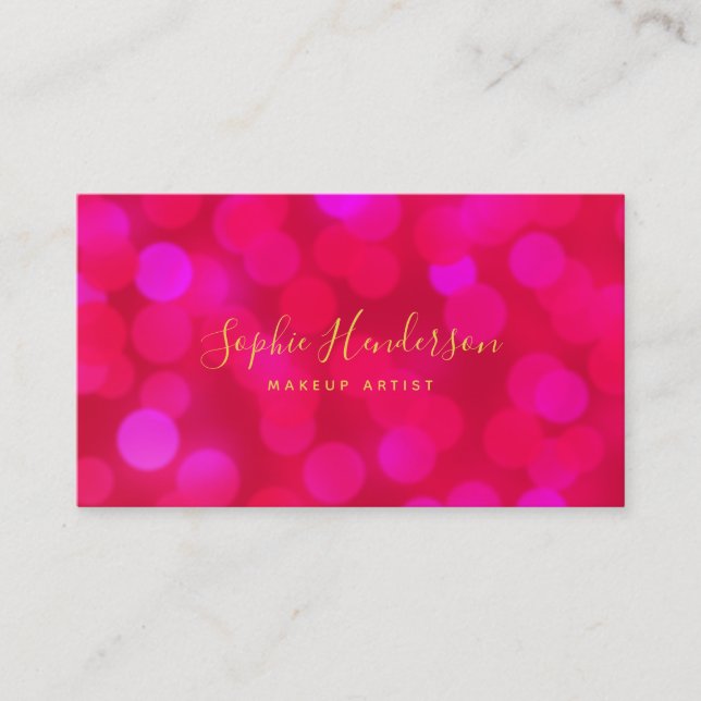 Cartão De Visita Luzes de Bokeh Rosa Rosa Modernas de Tendência (Frente)