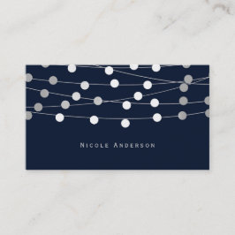 Cartão De Visita Luzes de Corda Cinza Prata Azul Modernas Chic Glam