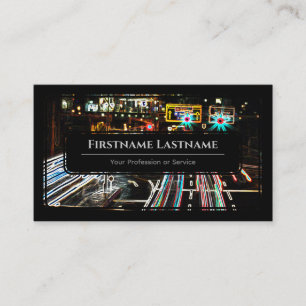 Cartão De Visita Luzes de neon pretas e enquadradas, elegantes