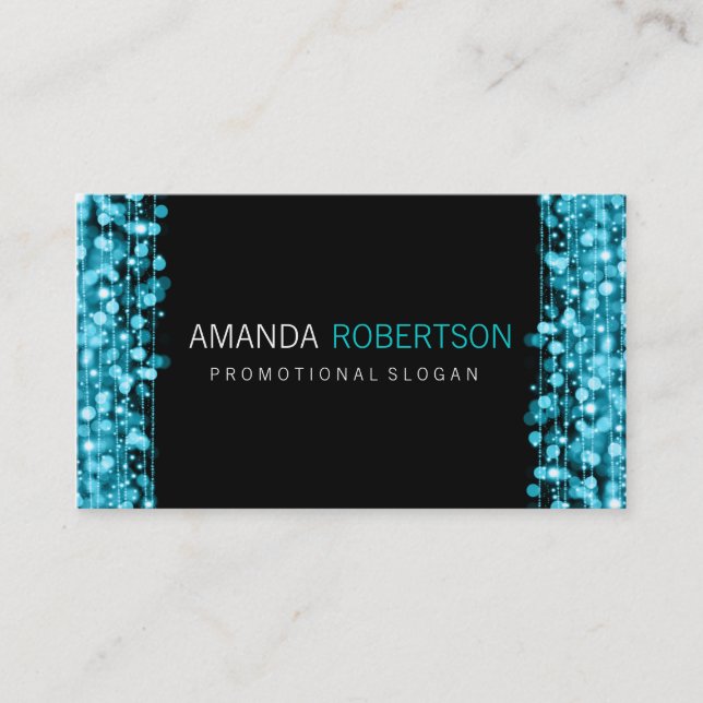 Cartão De Visita Luzes & Sparkles profissionais simples de turquesa (Frente)