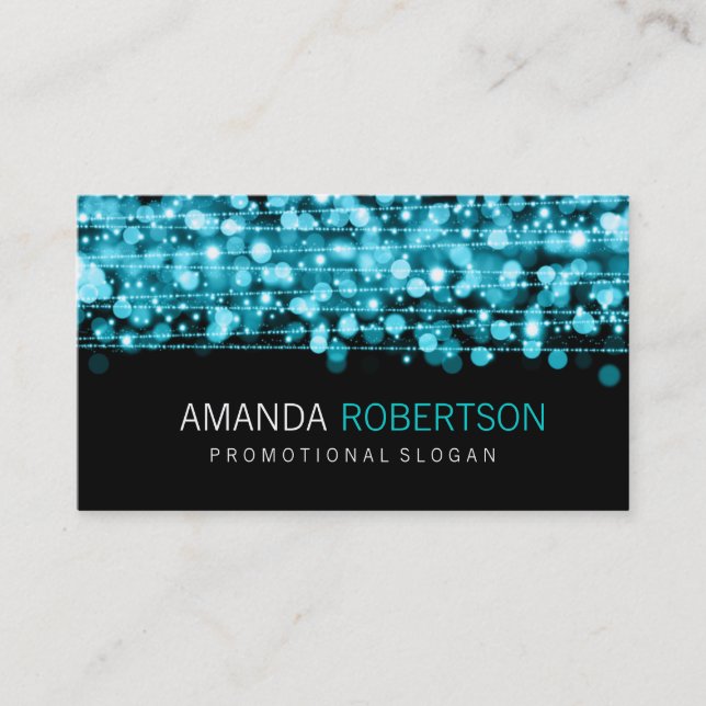 Cartão De Visita Luzes & Sparkles profissionais simples de turquesa (Frente)