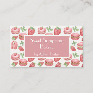 Cartão De Visita Macaron Rosa e Morango Aquarela Negócios de Padari