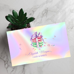 Cartão De Visita Macarons Elegantes,Doces Padaria Holográfica