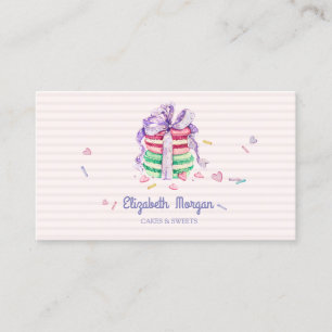 Cartão De Visita Macarons Elegantes Fofos, Doces, Listrados