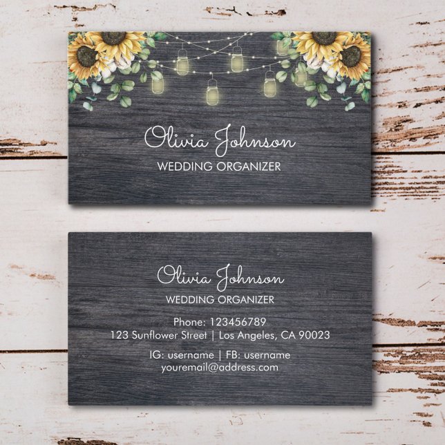 Cartão De Visita Madeira de girassol russa de madeira clara (In situ wood table)