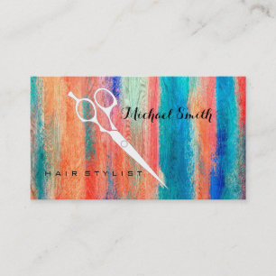 Cartão De Visita Madeira Hair Stylist Moderna Colorida Elegante #10