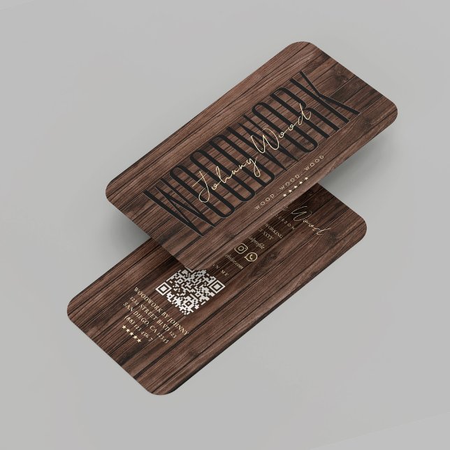 Cartão De Visita Madeira marrom de carpintaria tradicional (Modern Carpentry Professional Woodwork Brown Wood Business Card
)