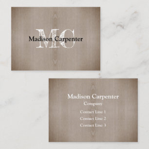 Cartão De Visita Madeira marrom queimada grão Carpinteiro Monograma