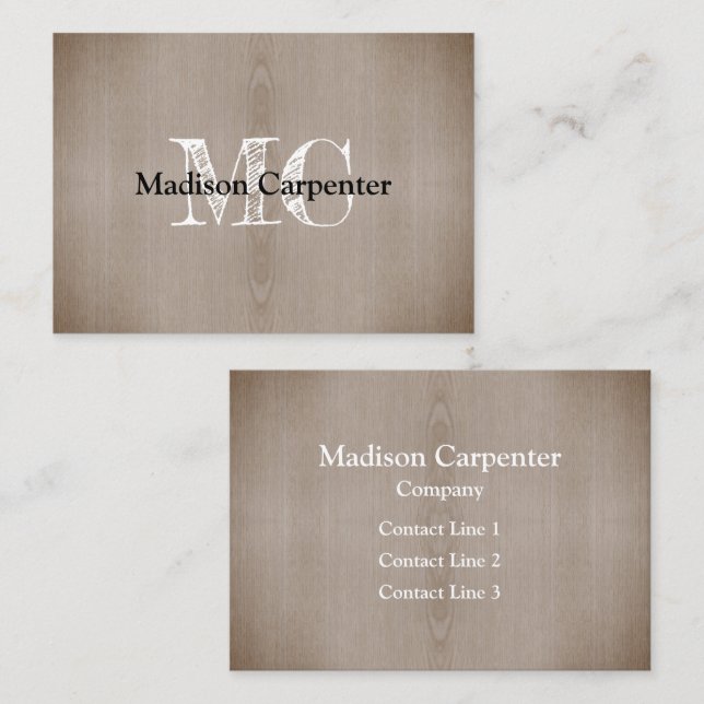 Cartão De Visita Madeira marrom queimada grão Carpinteiro Monograma (Frente/Verso)