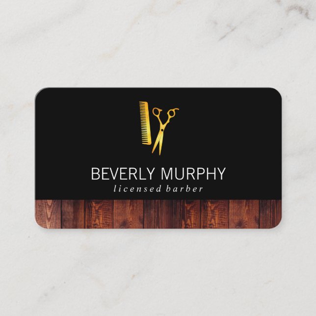 Cartão De Visita Madeira russa preta com carneiro Ouro (Frente)