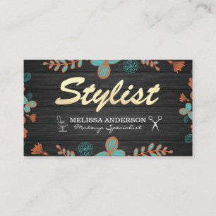 Cartão De Visita Madeiras e Padrão Floral de Stylist para a Glitte