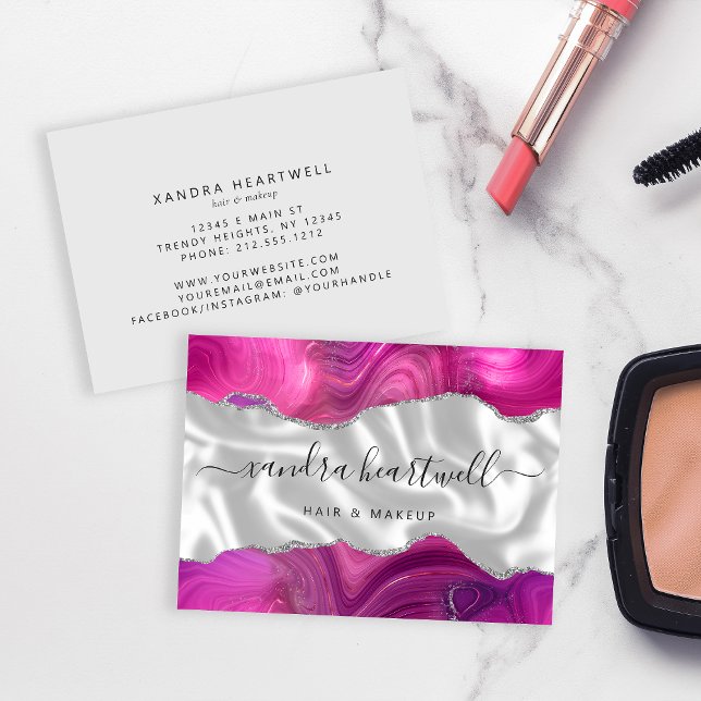 Cartão De Visita Magenta Agate Silver Luxo (Criador carregado)