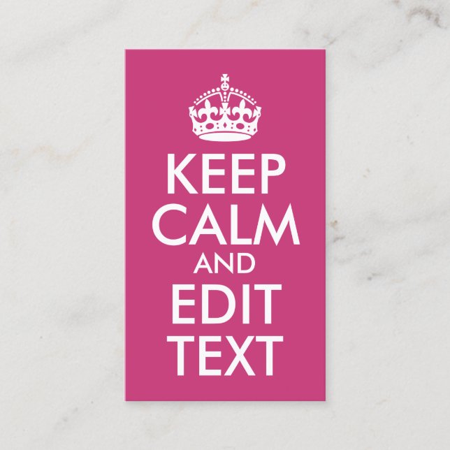 Cartão De Visita Magenta e branco Manter Calmo e Editar Texto (Frente)