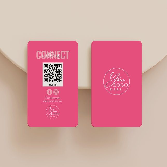 Cartão De Visita Magenta - Rosa Conectar-se com o Código QR da Mídi (Criador carregado)