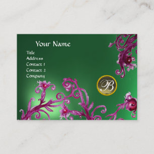 Cartão De Visita MAGIC BERRIES MONOGRAM, Cinza Agate Jade verde
