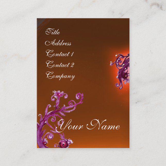 Cartão De Visita MAGIC BERRIES MONOGRAMA laranja vermelho roxo (Frente)