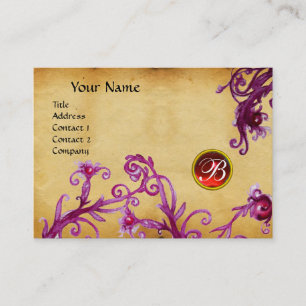 Cartão De Visita MAGIC BERRIES MONOGRAMA, rubi e pergaminho vermelh