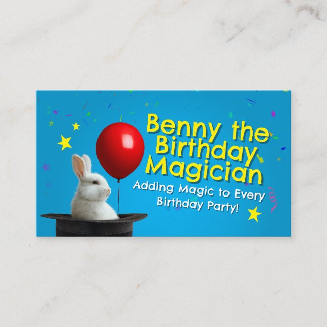Cartão De Visita Magician Birthday Party Business Card 3.5" x 2.0"  (Frente)