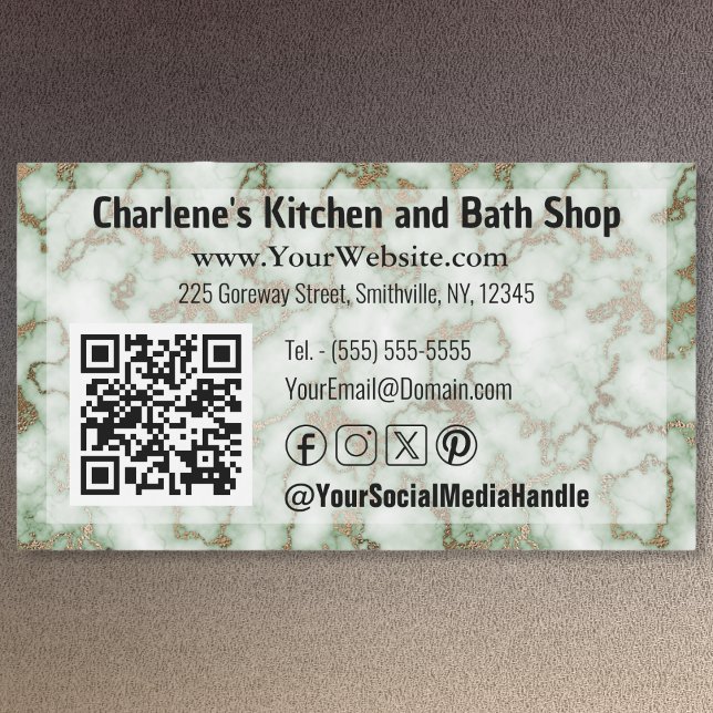 Cartão de visita Magnético Dourado Verde Faux (Faux Green Gold Marble Magnetic Business Card by Office Accessories Shop)
