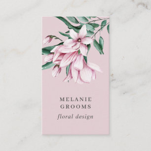 Cartão De Visita Magnolia e Eucalipto Botânico Floral Rosa