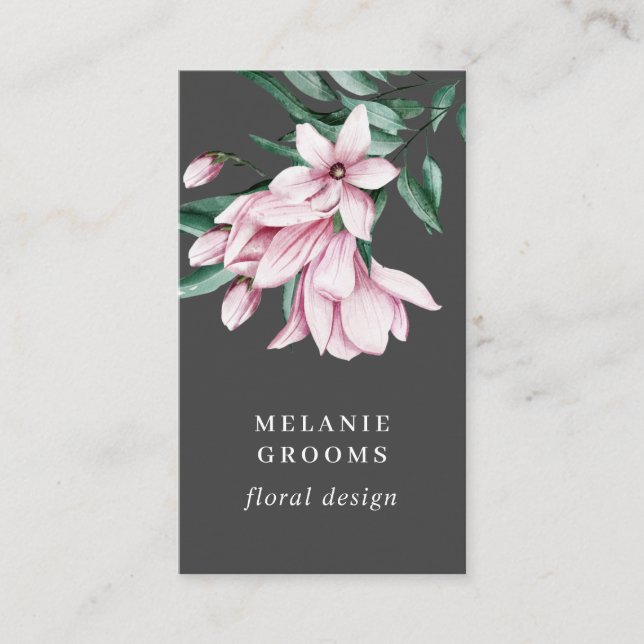 Cartão De Visita Magnolia e Eucalyptus cinzas escuras Botânica (Frente)