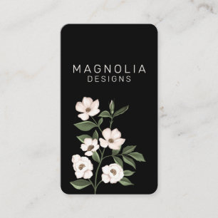 Cartão De Visita Magnolia White Flower Branch Illustration Black