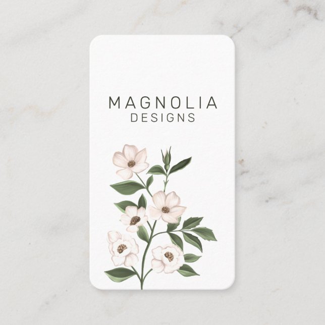 Cartão De Visita Magnolia White Flower Branch Illustration White (Frente)