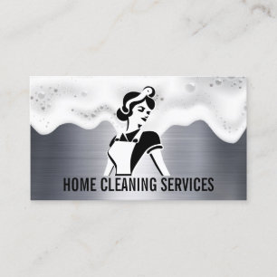 Cartão De Visita Maid Cleaner   Soap Suds   Fundo Metálico