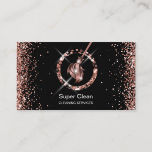 Cartão De Visita Maid Clearing House Com Glitter Dourado Rosa