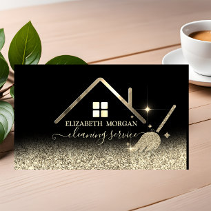 Cartão De Visita Maid Clearing House Roof Dourado Glitter Black