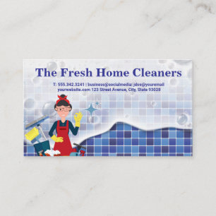 Cartão De Visita Maid Com As Ferramentas De Limpeza Azulejos Soap