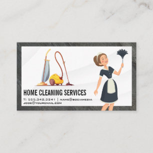 Cartão De Visita Maid com Broom Material De Limpeza