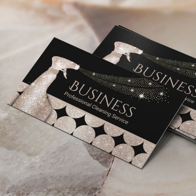 Cartão De Visita Maid Com Círculos Geométricos Dourados De Limpeza  (Criador carregado)
