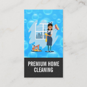 Cartão De Visita Maid com Ferramentas de Limpeza e Broom