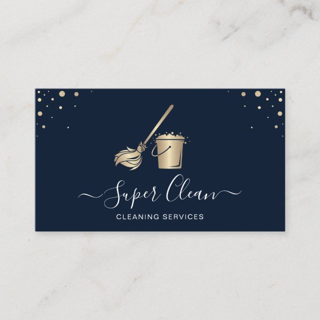 Cartão De Visita Maid De Limpeza Da Casa Dourada Do Marinho Profiss (Frente)