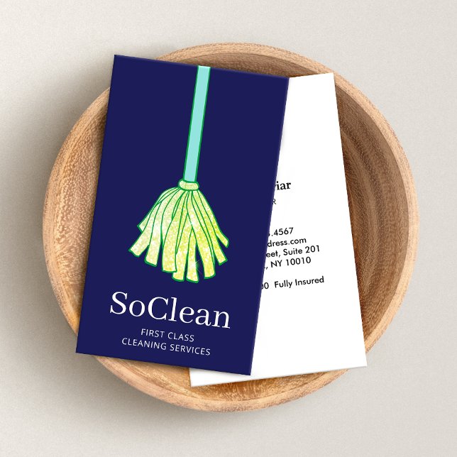 Cartão De Visita Maid House Clearing Services Green Glitter Mop (Criador carregado)