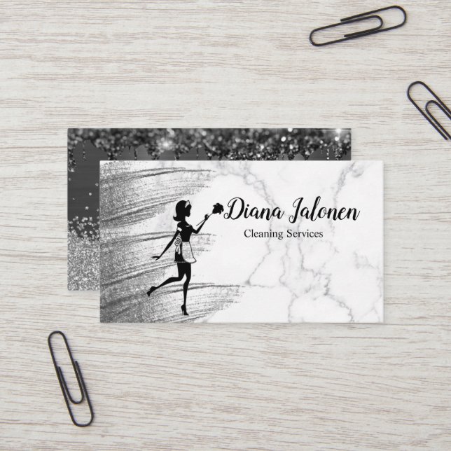 Cartão De Visita Maid House Clearing Services Rosa Dourado Glitter  (Frente/Verso In Situ)