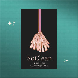 Cartão De Visita Maid House Clearing Services Rosa Dourado Glitter 