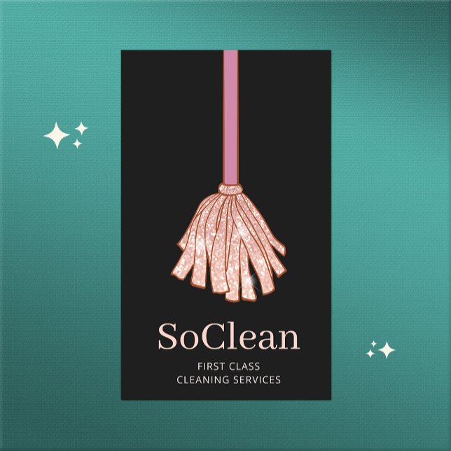 Cartão De Visita Maid House Clearing Services Rosa Dourado Glitter  (Criador carregado)