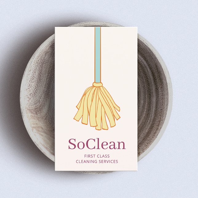 Cartão De Visita Maid HouseKeeping Maid Services Yellow Mop (Criador carregado)