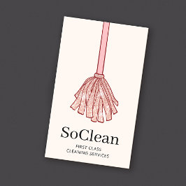 Cartão De Visita Maid HouseKeeping Services Rosa Glitter Mop Dourad