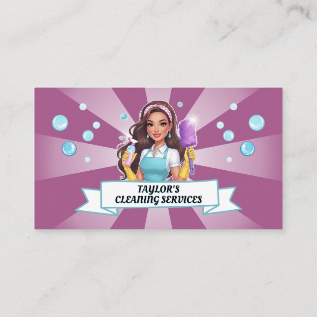 Cartão De Visita Maid Janitorial Lady House Clearing Service Bubble (Verso)