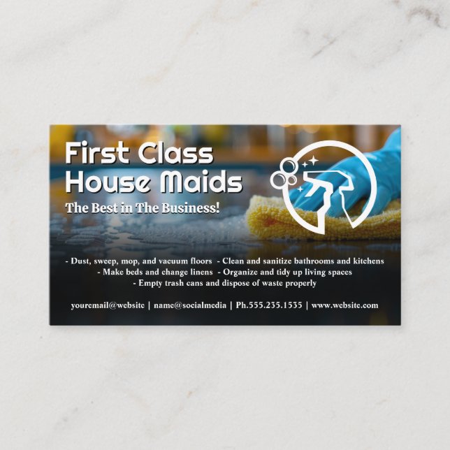 Cartão De Visita Maid Limpando A Cozinha (Frente)