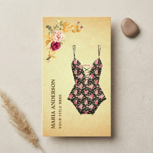 Cartão De Visita Maiô Biquíni Floral Vintage Retro Swimwear