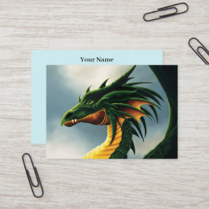 Cartão De Visita Majestoso Dragão Verde Esmeralda Fantasia