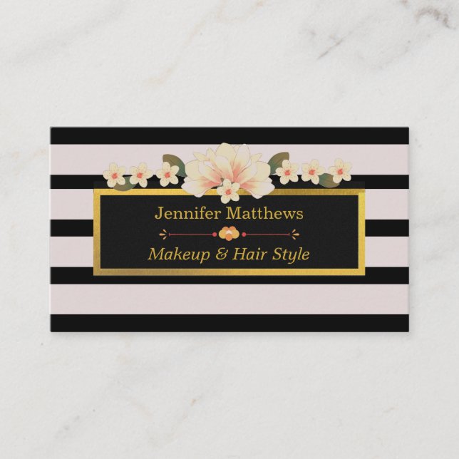 Cartão De Visita Makeup and Hair Stylist Beauty Salon Pink Floral (Frente)