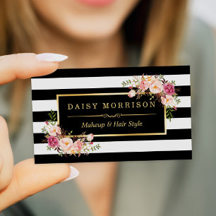 Cartão De Visita Makeup Artist Beauty Salon Dourado Vintage Floral