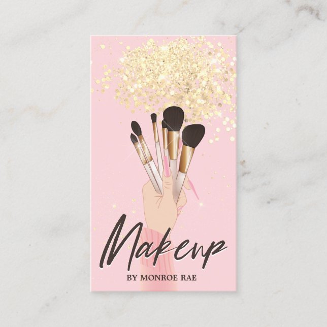 Cartão De Visita Makeup Artist Beauty Salon Glam Dourado brilho ros (Frente)