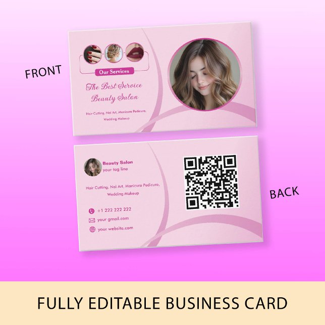 Cartão De Visita Makeup Artist Beauty Salon Pink Foto Logo QR Code (Makeup Artist Beauty Salon Pink Photo QR Code Logo Business Card)